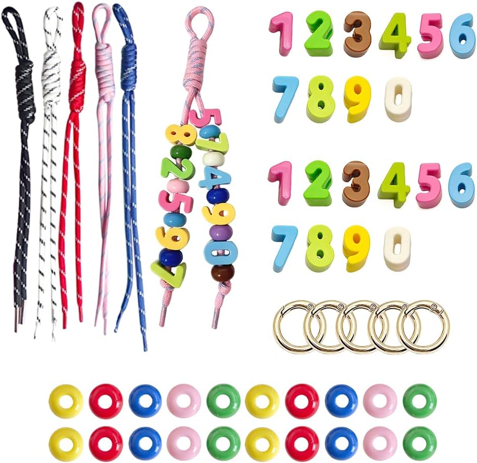 FYBownot Beading Kits 98 Pcs for Keychains Bag Clothes Charm Kit,Chunky Letter Beads 52 Pcs, Paracord 20 Pcs,Wheel Beads 26 Pcs,DIY Colorful Acrylic Loose Beads Alphabet Bead with Hole