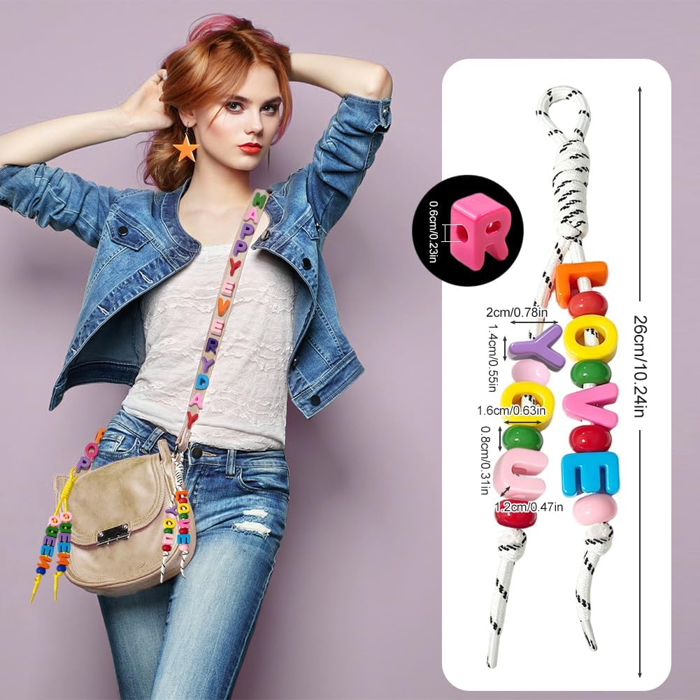 FYBownot Beading Kits 98 Pcs for Keychains Bag Clothes Charm Kit,Chunky Letter Beads 52 Pcs, Paracord 20 Pcs,Wheel Beads 26 Pcs,DIY Colorful Acrylic Loose Beads Alphabet Bead with Hole
