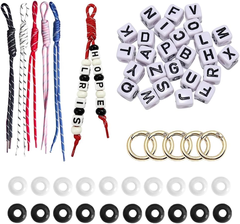 FYBownot Beading Kits 98 Pcs for Keychains Bag Clothes Charm Kit,Chunky Letter Beads 52 Pcs, Paracord 20 Pcs,Wheel Beads 26 Pcs,DIY Colorful Acrylic Loose Beads Alphabet Bead with Hole