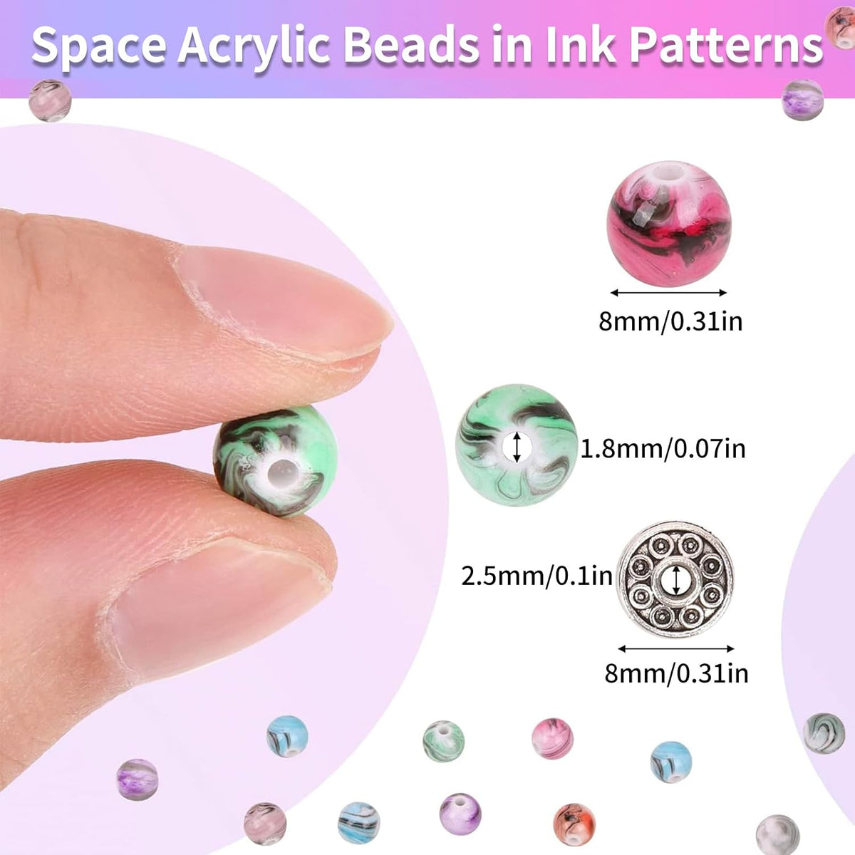 Quefe 500pcs 8mm Space Acrylic Craft Beads for Jewelry Making