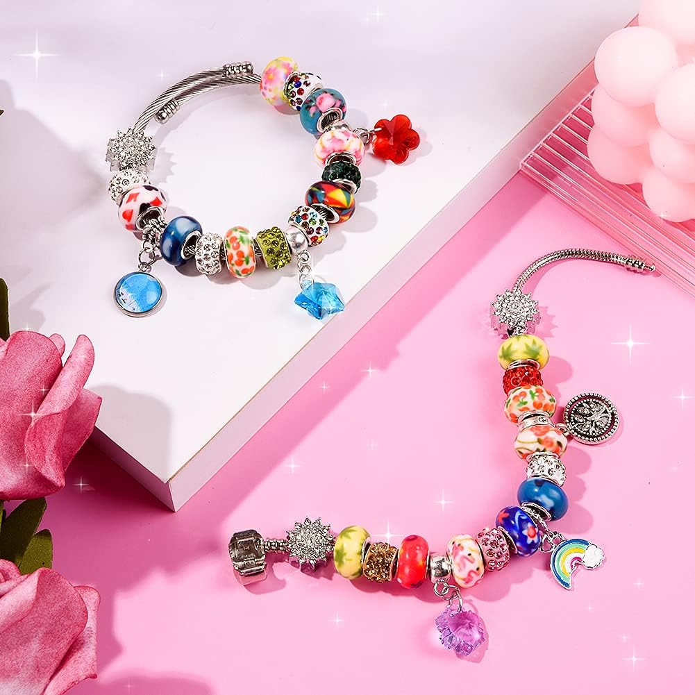 120 Pieces Assorted European Craft Beads Large Hole Lampwork Spacer Beads Colorful European Beads for DIY Necklace Bracelet Jewelry Making