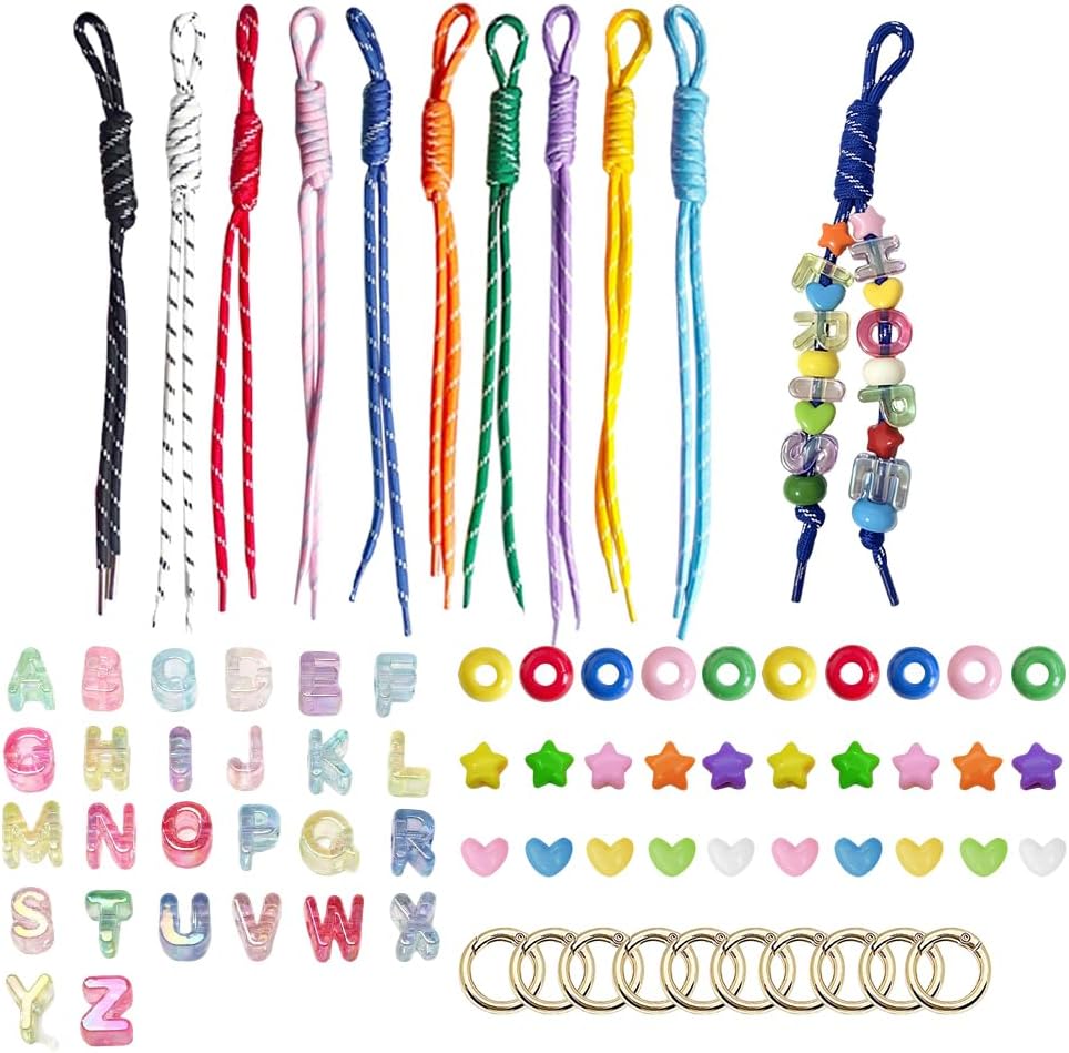 FYBownot Beading Kits 98 Pcs for Keychains Bag Clothes Charm Kit,Chunky Letter Beads 52 Pcs, Paracord 20 Pcs,Wheel Beads 26 Pcs,DIY Colorful Acrylic Loose Beads Alphabet Bead with Hole