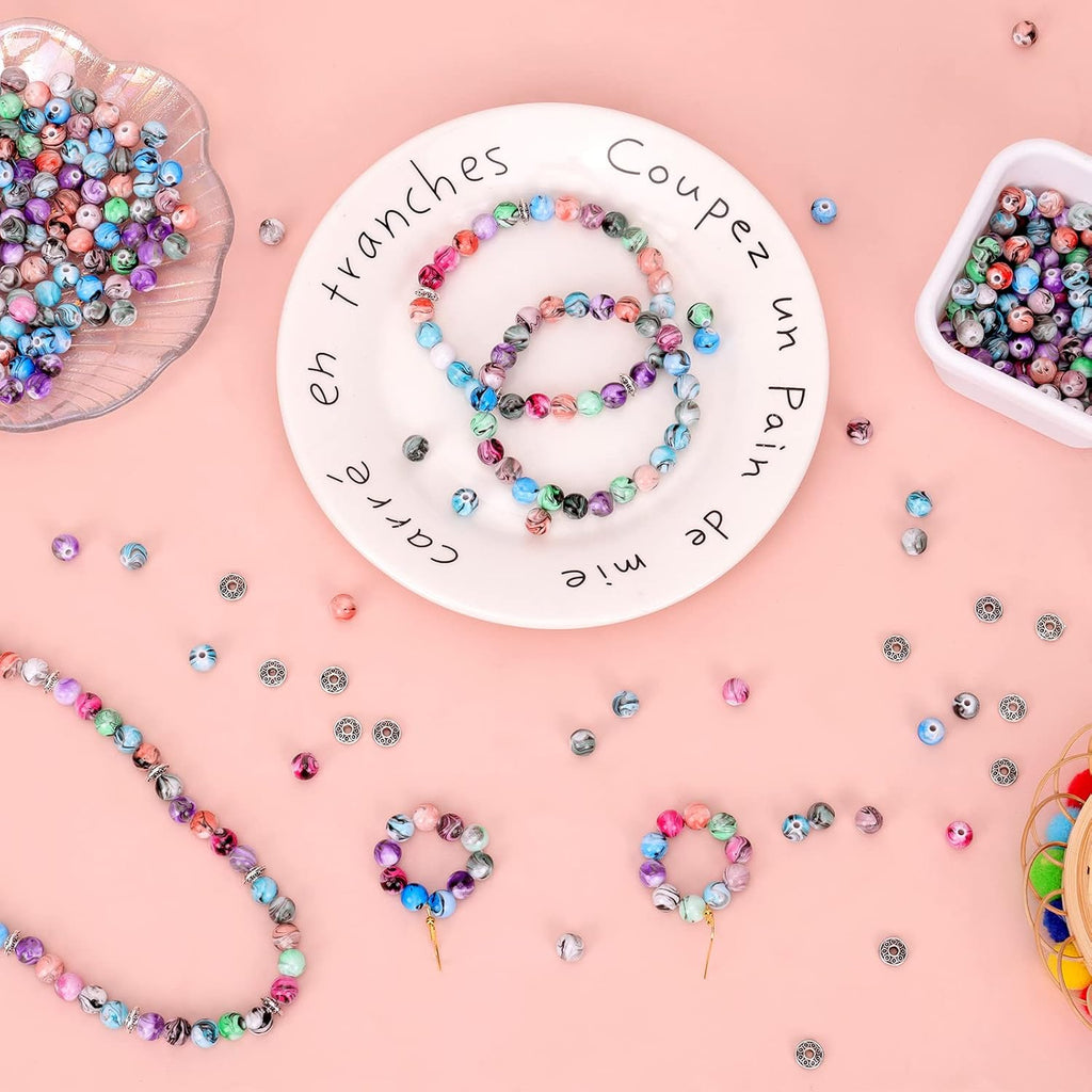 Quefe 500pcs 8mm Space Acrylic Craft Beads for Jewelry Making