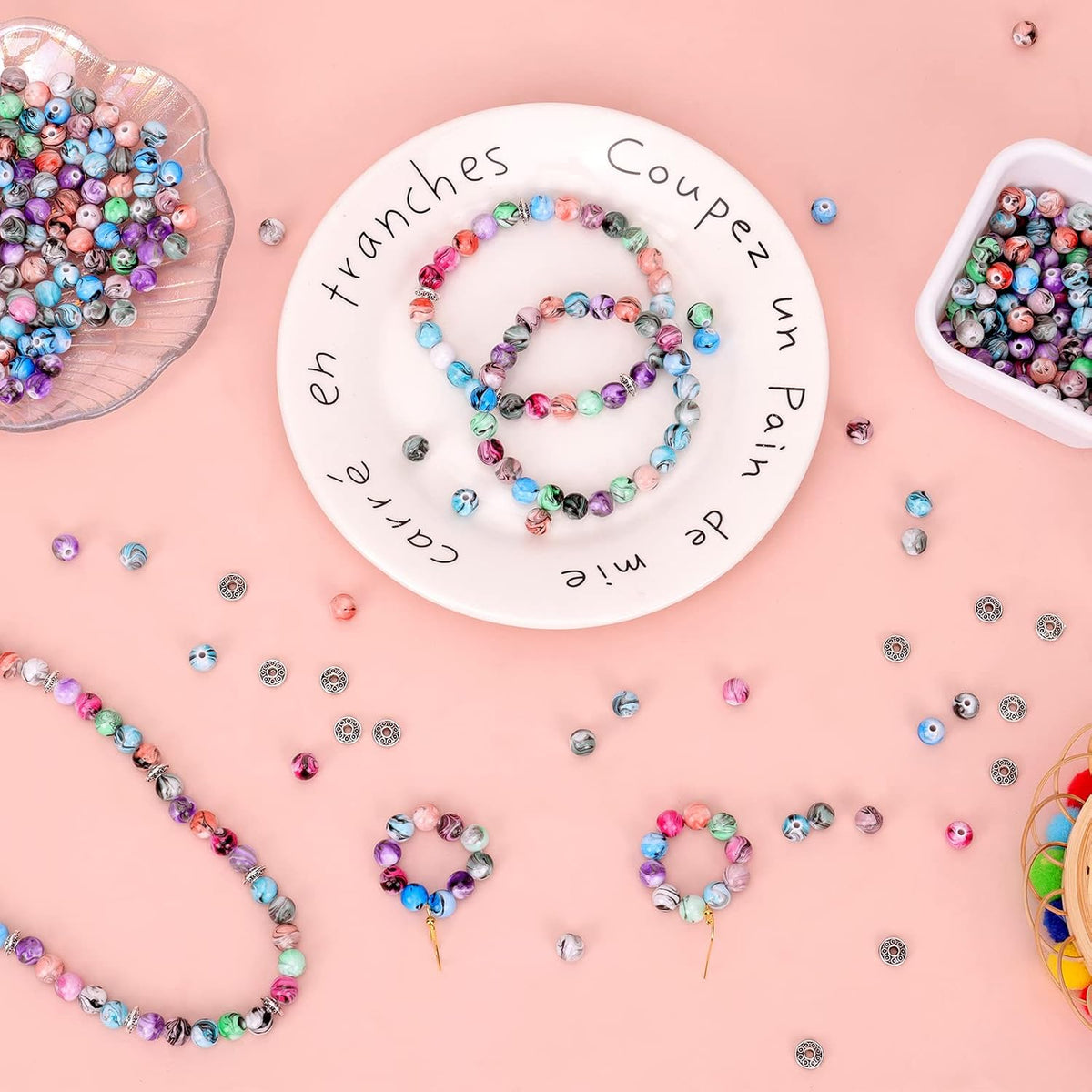 Quefe 500pcs 8mm Space Acrylic Craft Beads for Jewelry Making