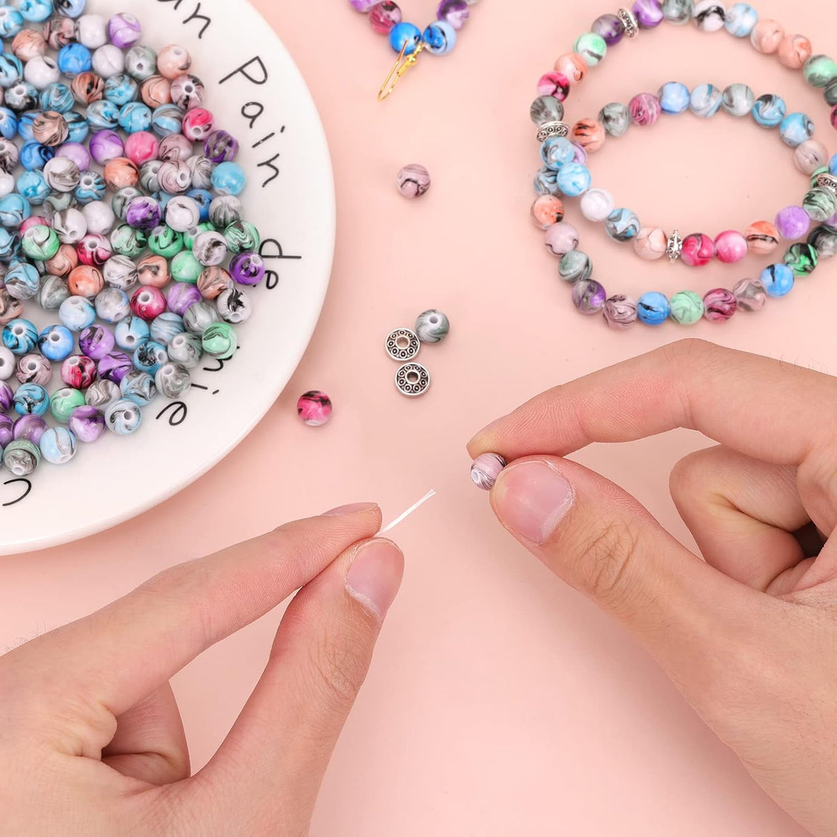 Quefe 500pcs 8mm Space Acrylic Craft Beads for Jewelry Making