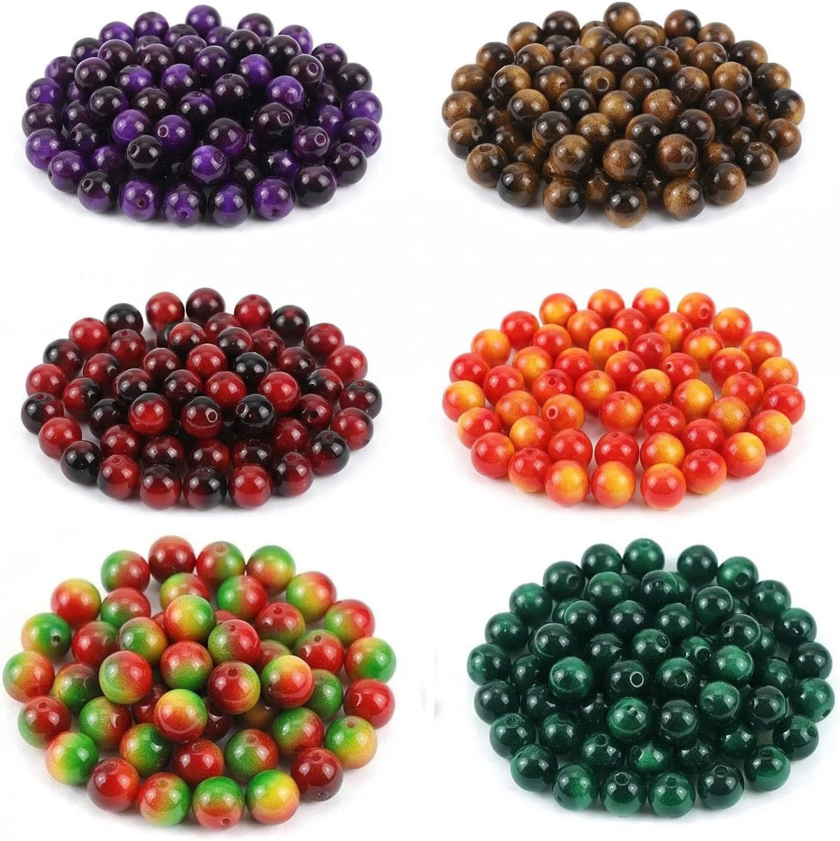 Glass Crystal Beads for Jewelry Making Kit, 6 Colors 300 PCS Colorful 10 mm Glass Beads for Bracelets Home Decor DIY Crafts Bracelet Necklace Supplies with Hemp Rope Handmade Polished Elastic Strings