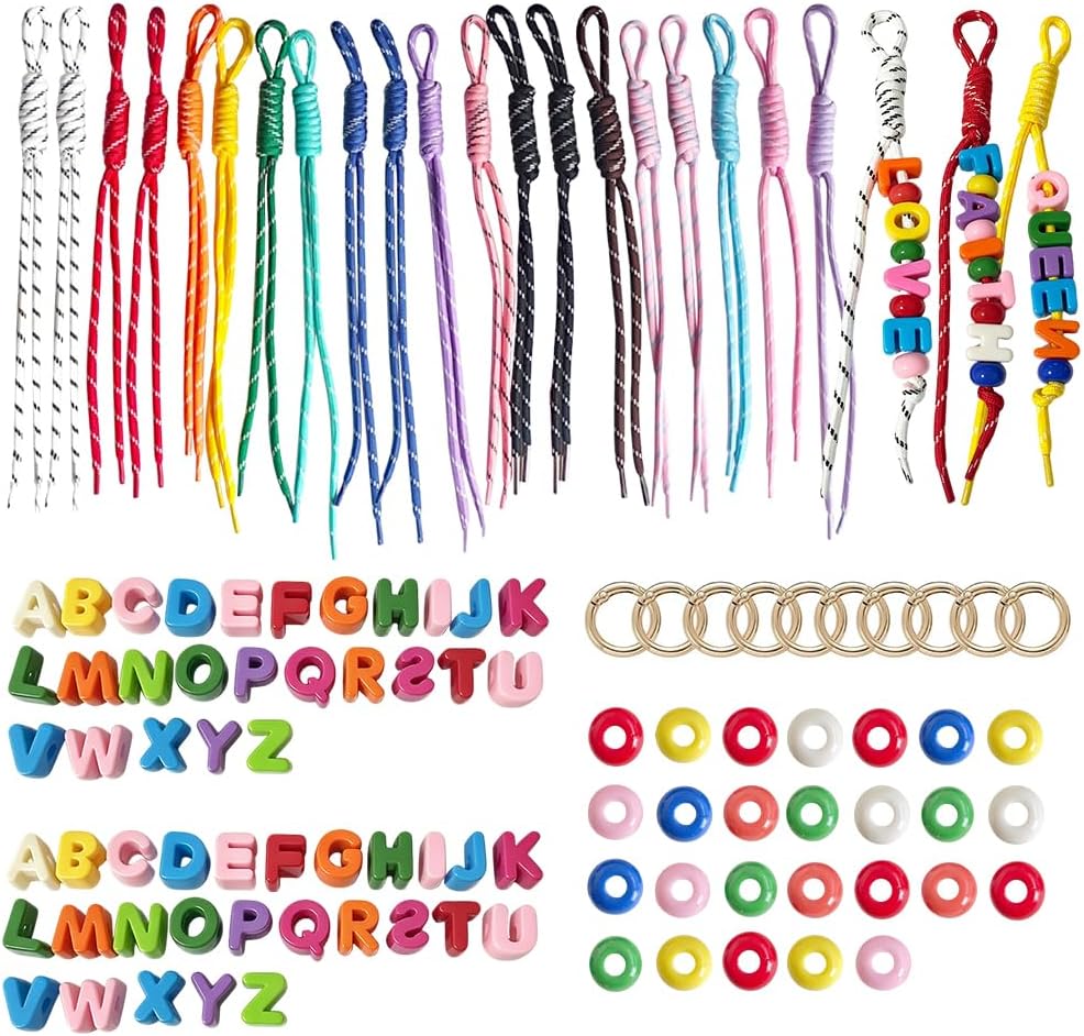 FYBownot Beading Kits 98 Pcs for Keychains Bag Clothes Charm Kit,Chunky Letter Beads 52 Pcs, Paracord 20 Pcs,Wheel Beads 26 Pcs,DIY Colorful Acrylic Loose Beads Alphabet Bead with Hole