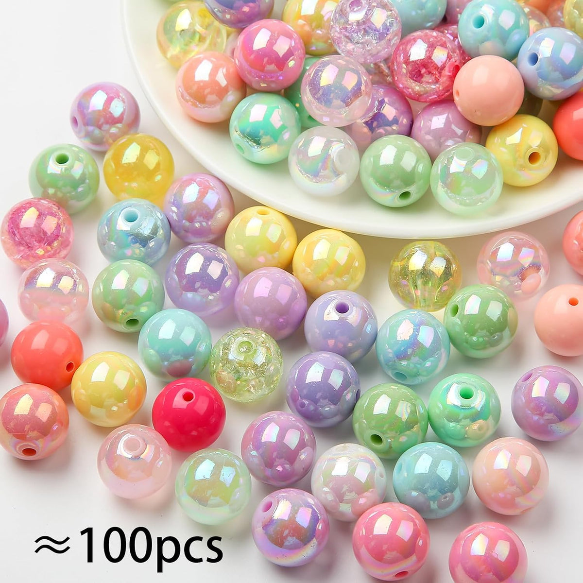 16mm Color Acrylic Beads 100pcs Cute Candy Colors Spacer Beads Loose Beads for DIY Crafting Necklace Bracelet Jewelry Making Keychain (Mix-Color)