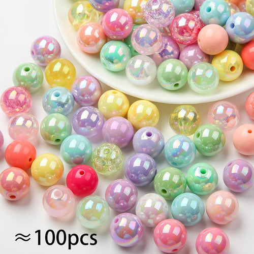 16mm Color Acrylic Beads 100pcs Cute Candy Colors Spacer Beads Loose Beads for DIY Crafting Necklace Bracelet Jewelry Making Keychain (Mix-Color)