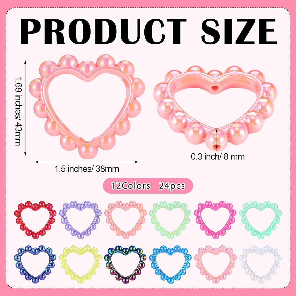 Ferreve 24 Pcs 42 mm Heart Acrylic Focal Frame Loop with 2 Holes DIY Beaded
