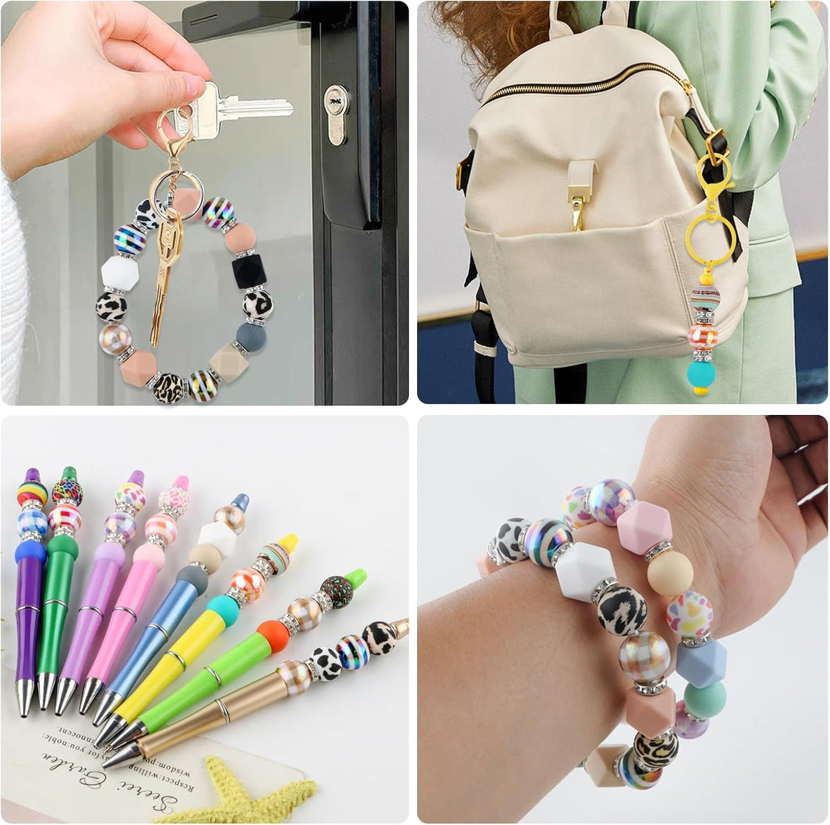 100PCS Mix Multicolor Warm Print Silicone Beads Hexagon Acrylic, 15mm Silicone Beads for Keychain Making