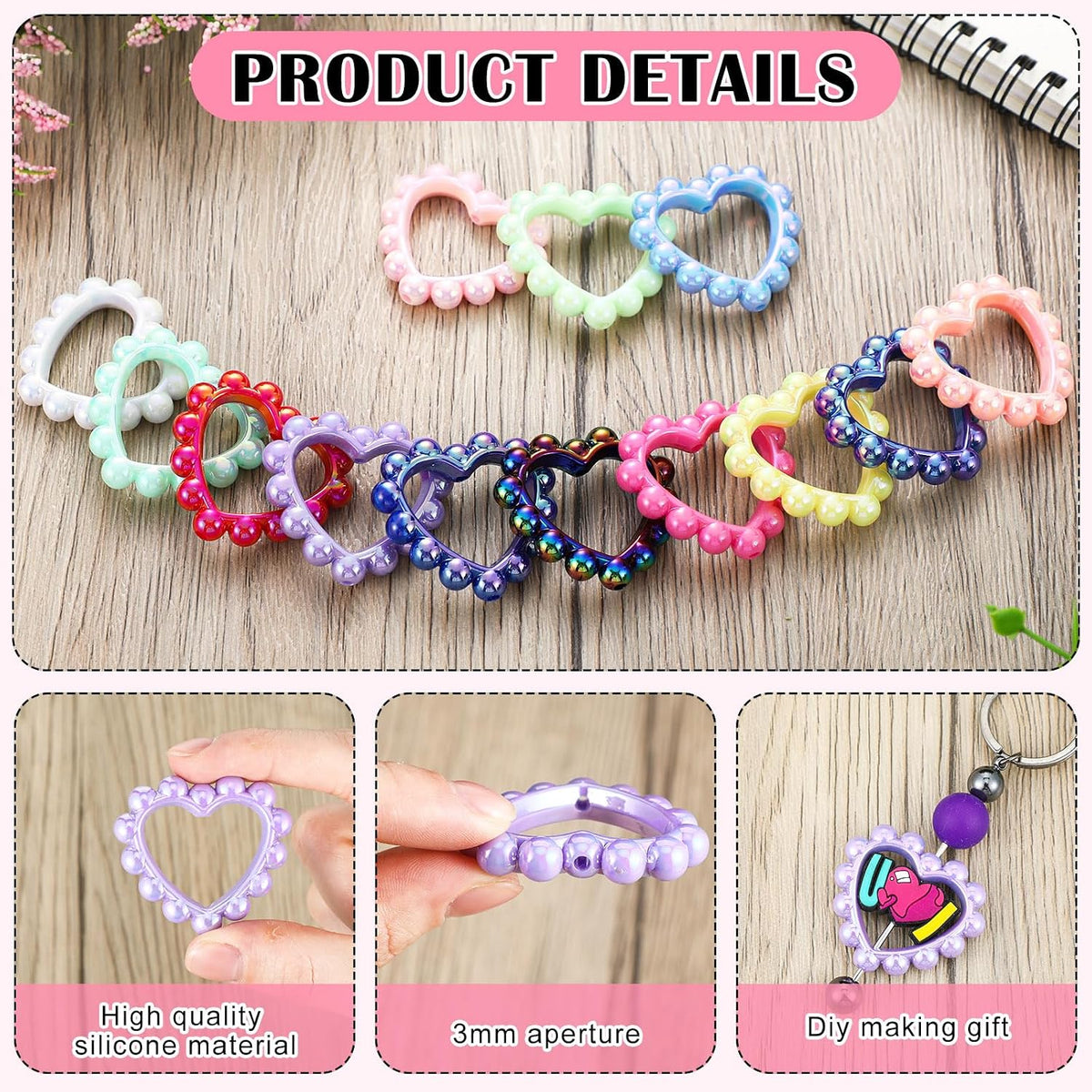 Ferreve 24 Pcs 42 mm Heart Acrylic Focal Frame Loop with 2 Holes DIY Beaded