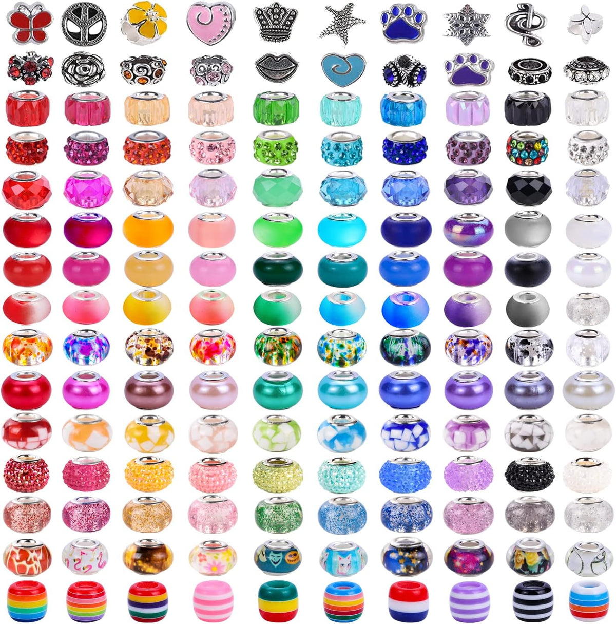 120 Pieces Assorted European Craft Beads Large Hole Lampwork Spacer Beads Colorful European Beads for DIY Necklace Bracelet Jewelry Making