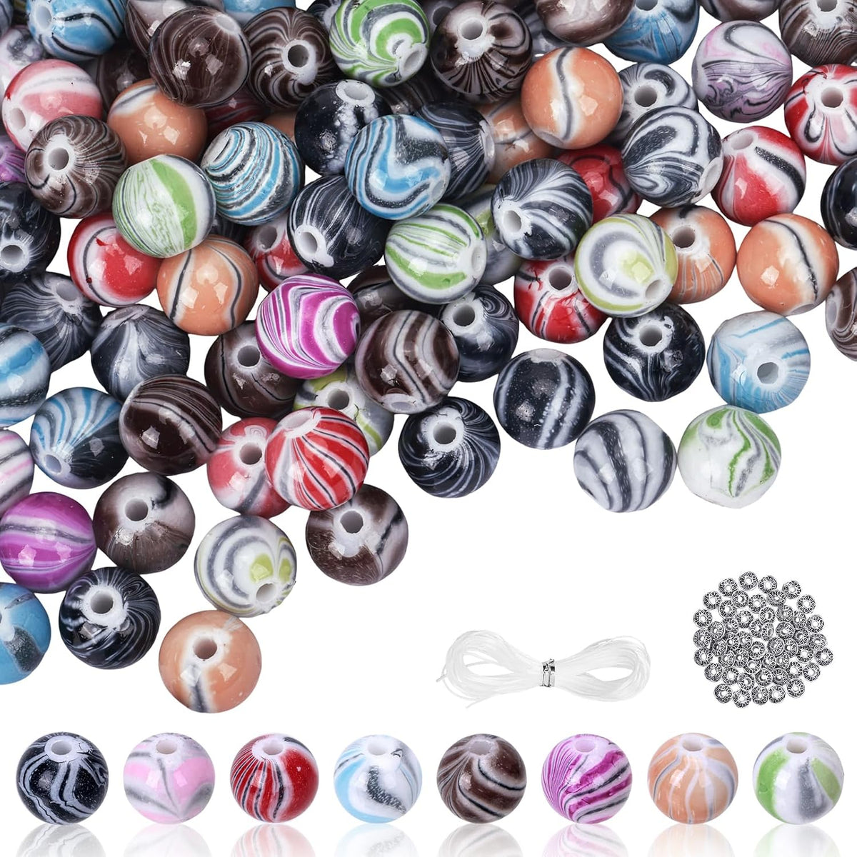Quefe 500pcs 8mm Space Acrylic Craft Beads for Jewelry Making