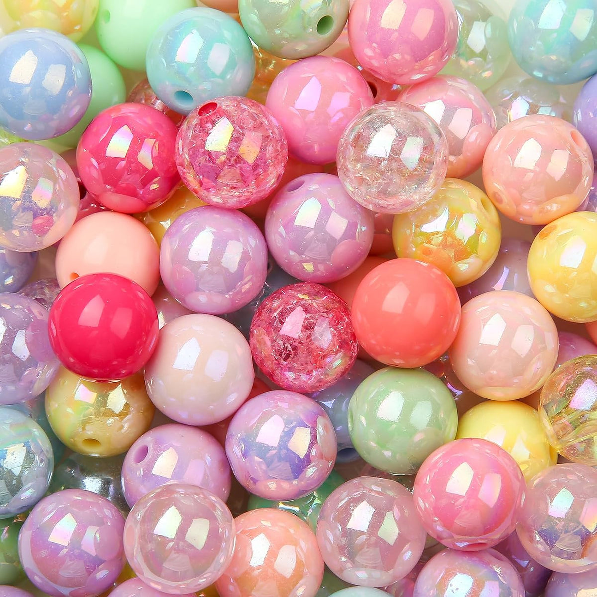 16mm Color Acrylic Beads 100pcs Cute Candy Colors Spacer Beads Loose Beads for DIY Crafting Necklace Bracelet Jewelry Making Keychain (Mix-Color)