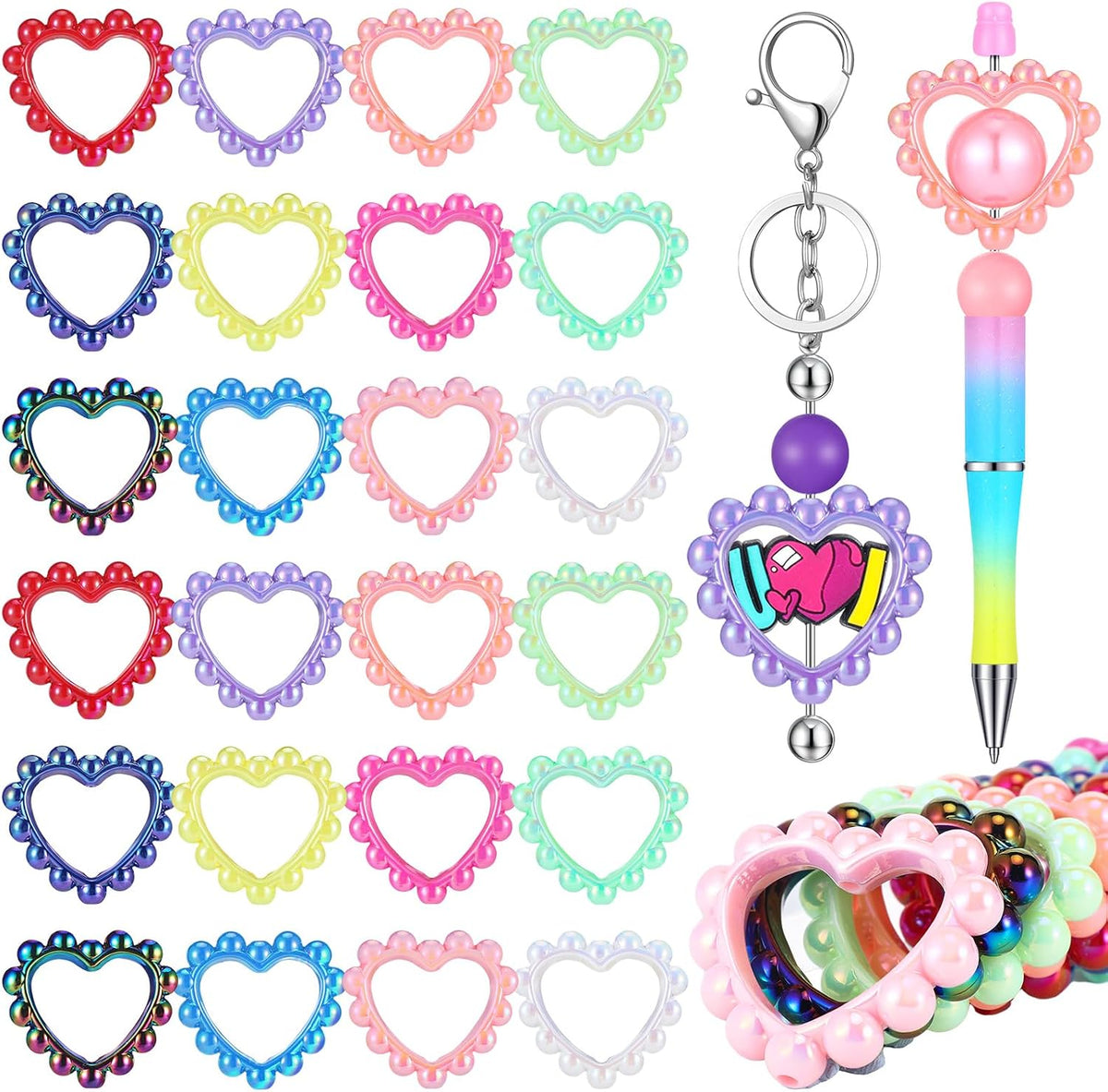 Ferreve 24 Pcs 42 mm Heart Acrylic Focal Frame Loop with 2 Holes DIY Beaded
