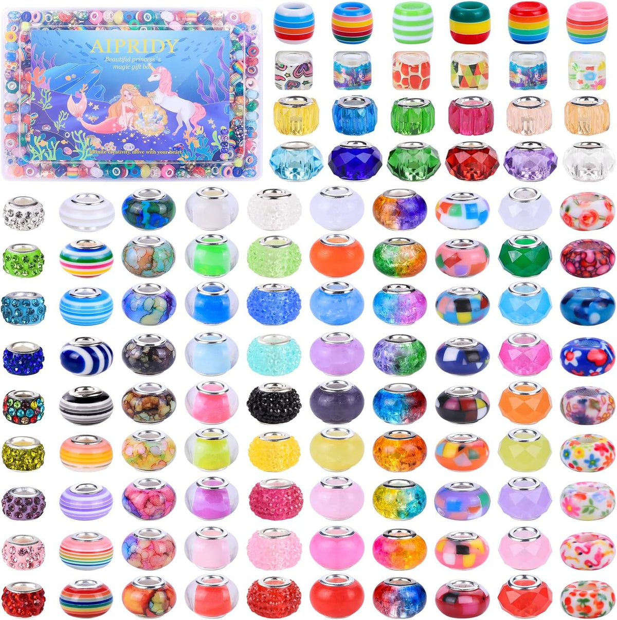 120 Pieces Assorted European Craft Beads Large Hole Lampwork Spacer Beads Colorful European Beads for DIY Necklace Bracelet Jewelry Making