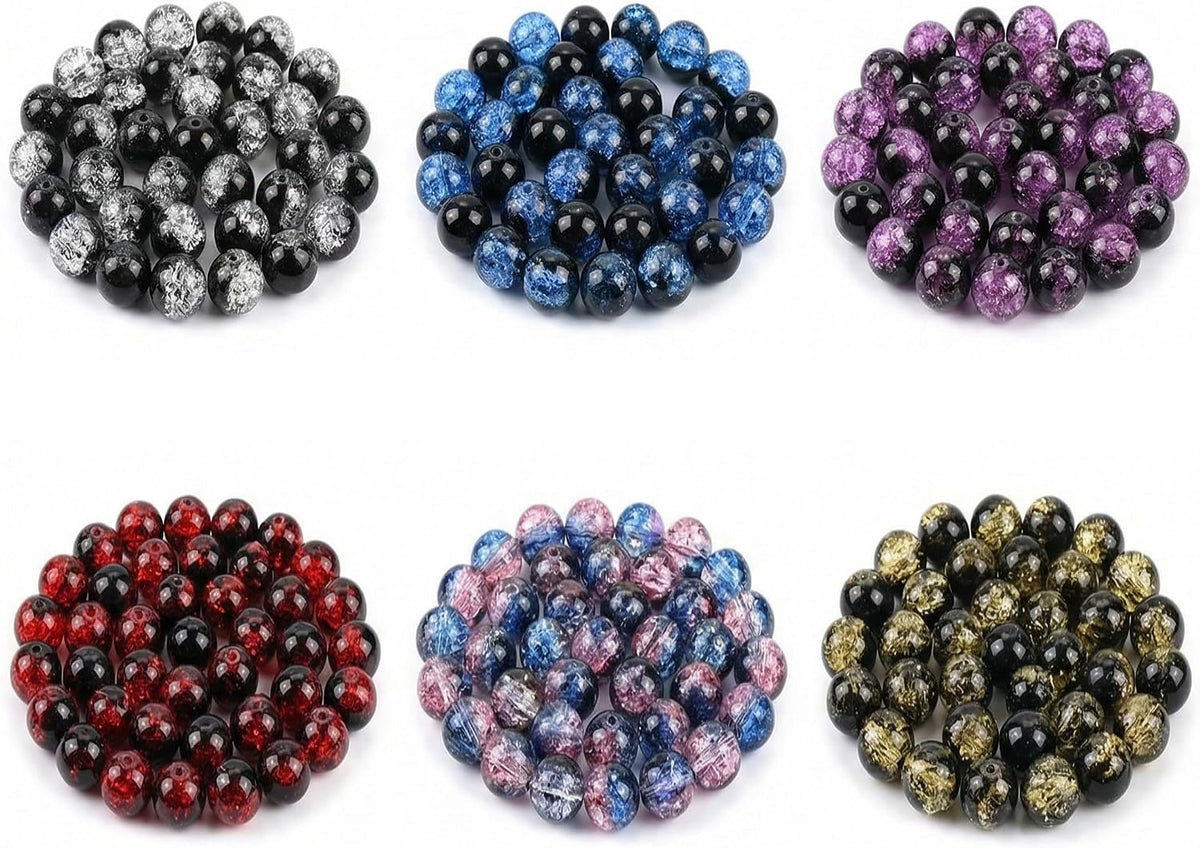 Glass Crystal Beads for Jewelry Making Kit, 6 Colors 300 PCS Colorful 10 mm Glass Beads for Bracelets Home Decor DIY Crafts Bracelet Necklace Supplies with Hemp Rope Handmade Polished Elastic Strings