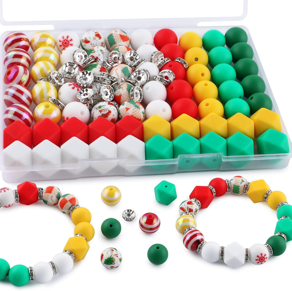 100PCS Mix Multicolor Warm Print Silicone Beads Hexagon Acrylic, 15mm Silicone Beads for Keychain Making