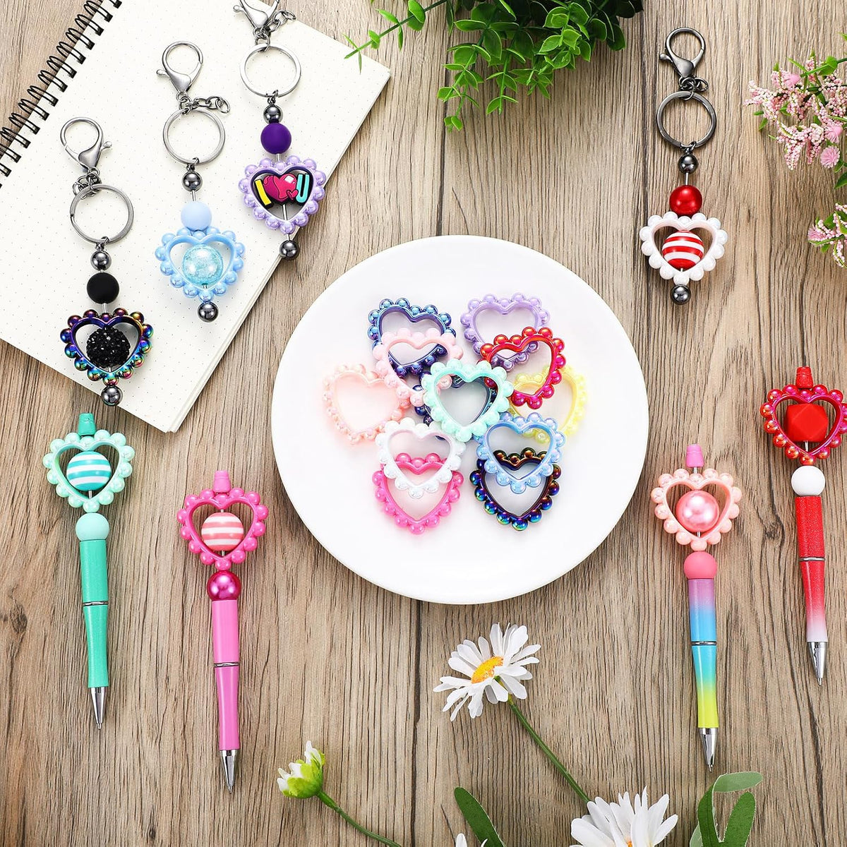 Ferreve 24 Pcs 42 mm Heart Acrylic Focal Frame Loop with 2 Holes DIY Beaded
